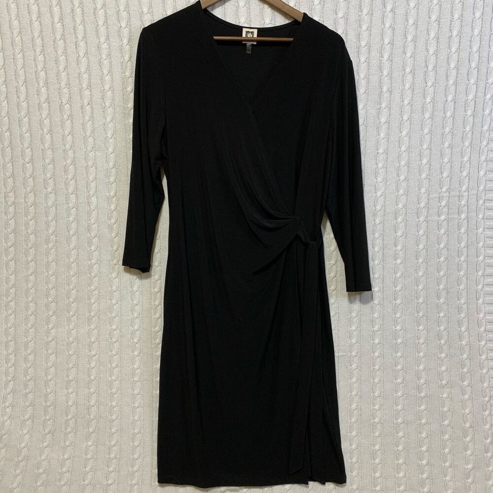 Anne Klein Black Wrap Dress Long Sleeve V-Neck Women’s Size 16